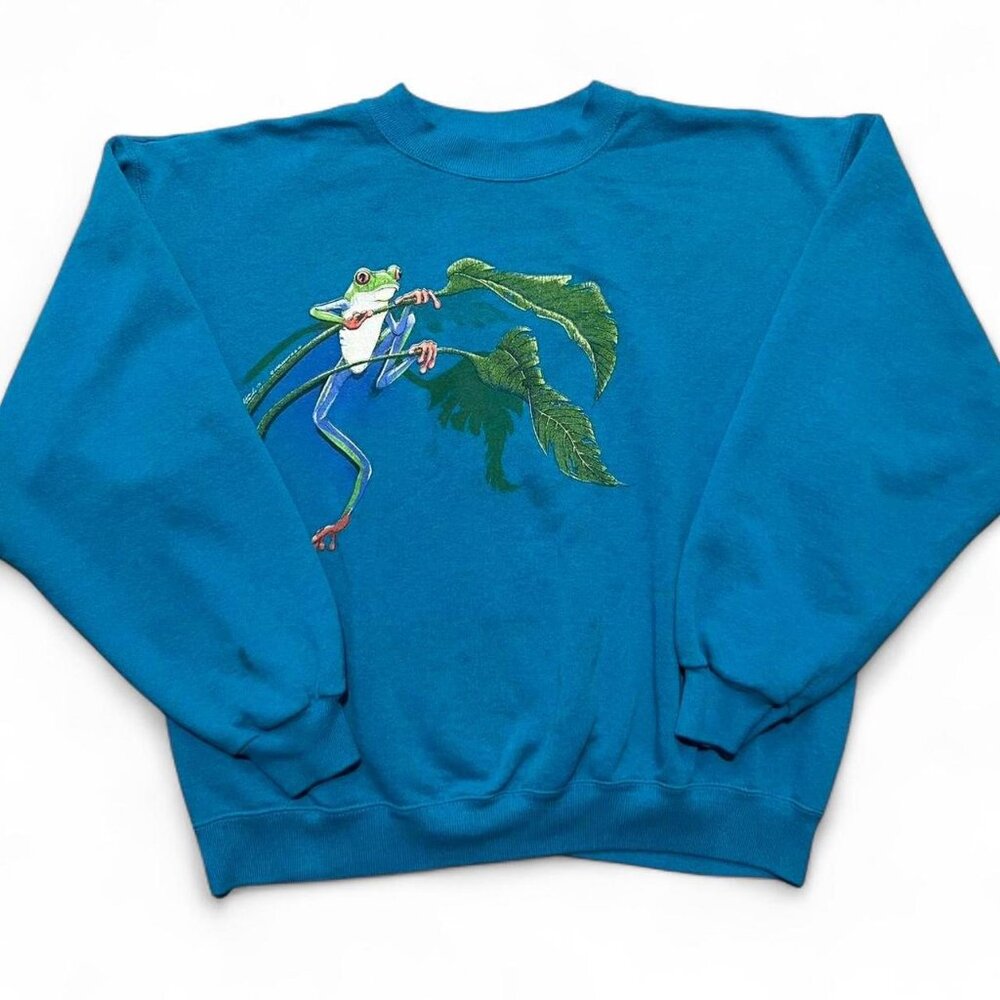 Vintage Tree Frog 1991 Rainforest Crewneck Art Painting Animal Hanes Sweatshirt